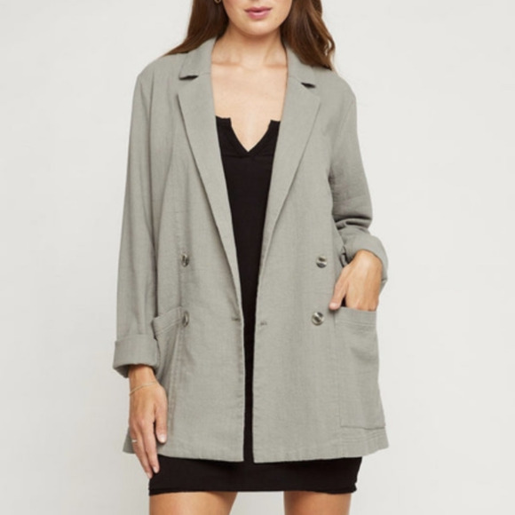 Gentle Fawn Field Blazer 100% Cotton Twill Double Breasted Large Pockets Sage L - Picture 1 of 8
